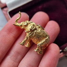 Load image into Gallery viewer, Large Vintage 9ct Yellow Gold Elephant Charm/Pendant held in the hand