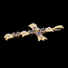 Load image into Gallery viewer, Vintage 14K Yellow Gold Amethyst and Diamond Cross Pendant side