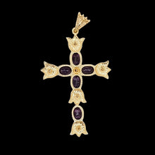 Load image into Gallery viewer, Vintage 14K Yellow Gold Amethyst and Diamond Cross Pendant back