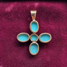 Load image into Gallery viewer, Vintage 9ct Gold Turquoise Cross Pendant back