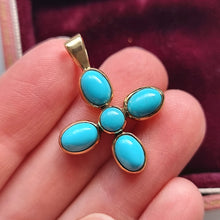 Load image into Gallery viewer, Vintage 9ct Gold Turquoise Cross Pendant in hand