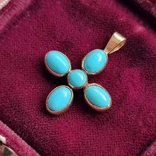 Load image into Gallery viewer, Vintage 9ct Gold Turquoise Cross Pendant front