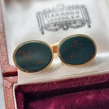 Load image into Gallery viewer, Vintage 9ct Gold Oval Bloodstone Cufflinks in box