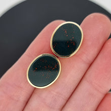 Load image into Gallery viewer, Vintage 9ct Gold Oval Bloodstone Cufflinks in hand