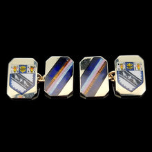 Load image into Gallery viewer, Vintage 9ct Yellow Gold "Lancing College" Enamel Chain Link Cufflinks shown from the front, on a black background