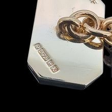 Load image into Gallery viewer, Vintage 9ct Yellow Gold "Lancing College" Enamel Chain Link Cufflinks showing the hallmark close-up, on a black background