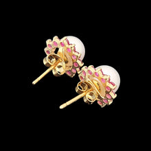 Load image into Gallery viewer, 14ct Gold Pearl, Diamond, Emerald, Sapphire and Ruby Stud Earrings