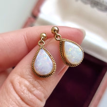 Load image into Gallery viewer, Vintage 9ct Yellow Gold Opal Drop Earrings in hand