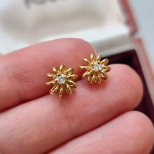 Load image into Gallery viewer, Vintage 9ct Gold Solitaire Diamond Stud Earrings in hand
