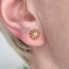 Load image into Gallery viewer, Vintage 9ct Gold Solitaire Diamond Stud Earrings modelled