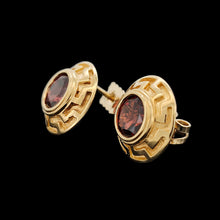 Load image into Gallery viewer, Vintage 9ct Yellow Gold Garnet Circle Stud Earrings