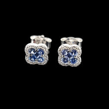 Load image into Gallery viewer, 18ct White Gold Sapphire and Diamond Cluster Stud Earrings