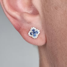 Load image into Gallery viewer, 18ct White Gold Sapphire and Diamond Cluster Stud Earrings