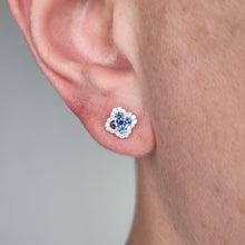 Load image into Gallery viewer, 18ct White Gold Sapphire and Diamond Cluster Stud Earrings