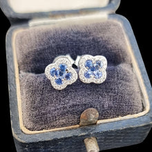 Load image into Gallery viewer, 18ct White Gold Sapphire and Diamond Cluster Stud Earrings