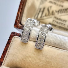 Load image into Gallery viewer, 14ct White Gold Princess Cut Diamond Half Hoop Earrings, 1.00ct in box