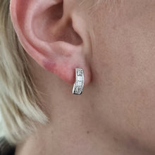 Load image into Gallery viewer, 14ct White Gold Princess Cut Diamond Half Hoop Earrings, 1.00ct modelled