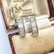 Load image into Gallery viewer, 14ct White Gold Princess Cut Diamond Half Hoop Earrings, 1.00ct in box