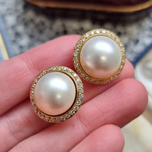 Load image into Gallery viewer, Vintage 18ct Yellow Gold Mabé Pearl and Diamond Clip-On Earrings, Dated 2000