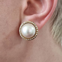 Load image into Gallery viewer, Vintage 18ct Yellow Gold Mabé Pearl and Diamond Clip-On Earrings, Dated 2000