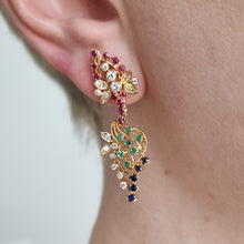 Load image into Gallery viewer, Vintage 21ct Gold Multi-Gem Drop Earrings modelled
