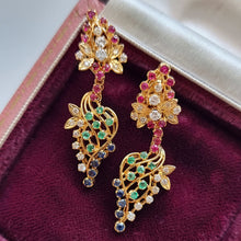 Load image into Gallery viewer, Vintage 21ct Gold Multi-Gem Drop Earrings in box