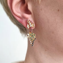 Load image into Gallery viewer, Vintage 21ct Gold Multi-Gem Drop Earrings modelled