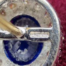 Load image into Gallery viewer, Vintage 18ct Gold Sapphire and Diamond Oval Cluster Stud Earrings hallmark