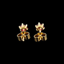Load image into Gallery viewer, 18ct Yellow Gold Ruby Solitaire Stud Earrings show from behind, on a black background