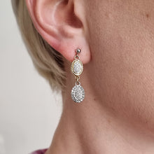Load image into Gallery viewer, Vintage 9ct Yellow and White Gold Diamond Cluster Drop Earrings, Circa 1992