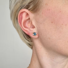 Load image into Gallery viewer, Vintage 18ct Gold Blue Topaz and Diamond Stud Earrings modelled