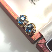 Load image into Gallery viewer, Vintage 18ct Gold Blue Topaz and Diamond Stud Earrings in box