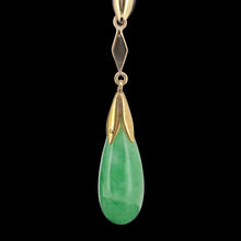 Load image into Gallery viewer, Vintage 9ct Yellow Gold Jade Drop Earrings