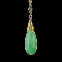 Load image into Gallery viewer, Vintage 9ct Yellow Gold Jade Drop Earrings