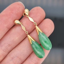 Load image into Gallery viewer, Vintage 9ct Yellow Gold Jade Drop Earrings