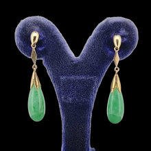 Load image into Gallery viewer, Vintage 9ct Yellow Gold Jade Drop Earrings