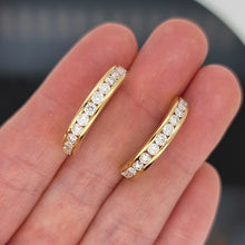 Load image into Gallery viewer, 18ct Yellow Gold Diamond Half Hoop Earrings, 1.40ct in hand