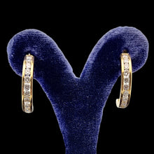 Load image into Gallery viewer, 18ct Yellow Gold Diamond Half Hoop Earrings, 1.40ct on earring stand