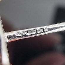 Load image into Gallery viewer, 18ct White Gold Sapphire and Diamond Cluster Stud Earrings close-up of the hallmarked posts