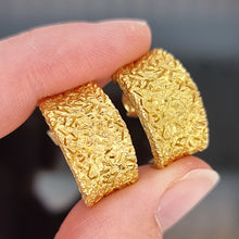 Load image into Gallery viewer, Nicolis Cola 18ct Yellow Gold Textured Half Hoop Earrings in hand