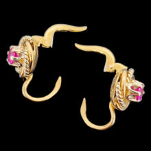 Load image into Gallery viewer, Vintage 18ct Yellow and White Gold Synthetic Ruby Lever Back Earrings