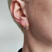 Load image into Gallery viewer, Vintage 18ct Yellow and White Gold Synthetic Ruby Lever Back Earrings