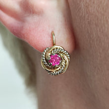Load image into Gallery viewer, Vintage 18ct Yellow and White Gold Synthetic Ruby Lever Back Earrings