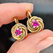 Load image into Gallery viewer, Vintage 18ct Yellow and White Gold Synthetic Ruby Lever Back Earrings