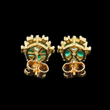 Load image into Gallery viewer, Vintage 18ct Yellow Gold Emerald and Diamond Cluster Stud Earrings