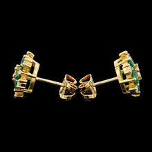 Load image into Gallery viewer, Vintage 18ct Yellow Gold Emerald and Diamond Cluster Stud Earrings