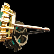 Load image into Gallery viewer, Vintage 18ct Yellow Gold Emerald and Diamond Cluster Stud Earrings