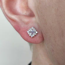 Load image into Gallery viewer, 14ct White Gold Pink Sapphire and Diamond Square Cluster Stud Earrings