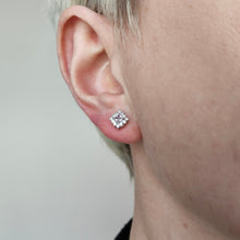 Load image into Gallery viewer, 14ct White Gold Pink Sapphire and Diamond Square Cluster Stud Earrings