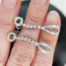 Load image into Gallery viewer, 18ct White Gold Pineapple Cut Aquamarine and Diamond Drop Earrings